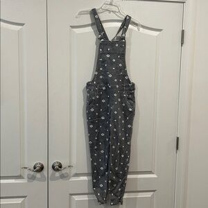 Hollister Gray Denim Overalls with Subtle White Design